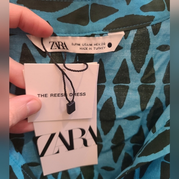 NWT Zara 100% Cotton "The Reese Dress" in Blue Geo Print - Size M - Picture 5 of 14
